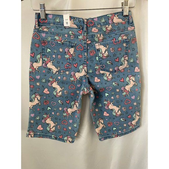 Place Girls Medium Wash Colorful Unicorn Graffiti Print Denim Jean Shorts - Picture 5 of 9